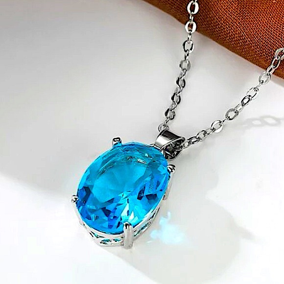 Sterling Silver Blue Topaz Pendant Charm Necklace - Picture 2 of 6